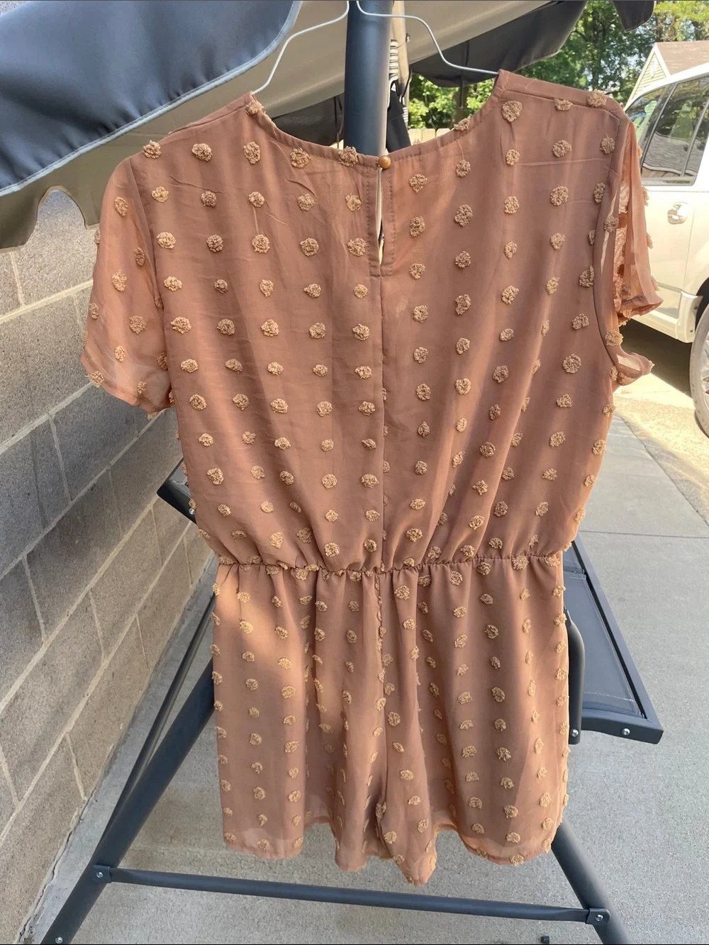 Textured Rust Brown Short-Sleeve V-Neck Tunic